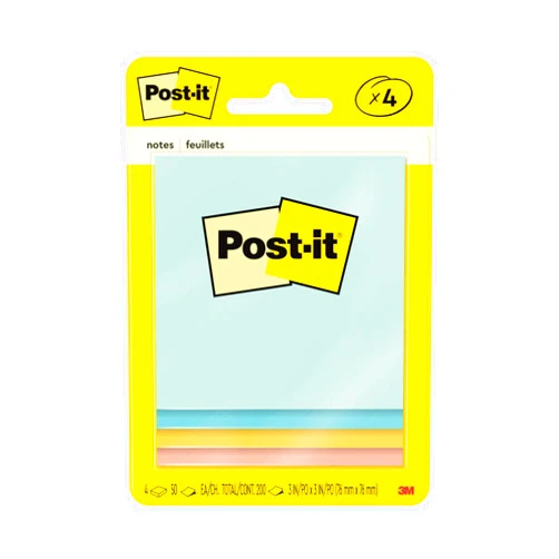 Post-it Notes, 3x3 in, 4 Pads, America's #1 Favorite Sticky Notes, Beachside Café Collection, Pastel Colors (Pink, Mint, Yellow), Recyclable (5401)