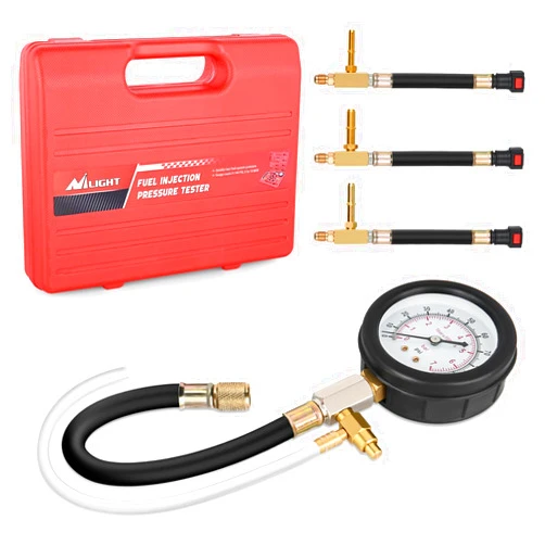 Nilight Fuel Pressure Gauge Tester Kit with Quick Connected Hose, 0-100 PSI Fuel Pressure Tester Tool with 6.30 7.89 9.49 Fuel Line Fittings, 4PCS