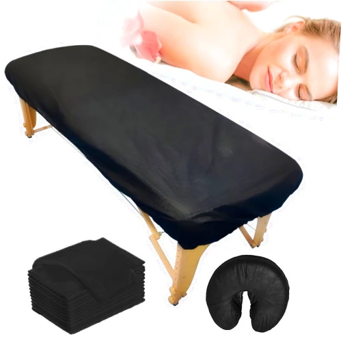 Fancystyle Pack of 24 Disposable Fitted Massage Table Sheets and Fitted Headrest Covers Black