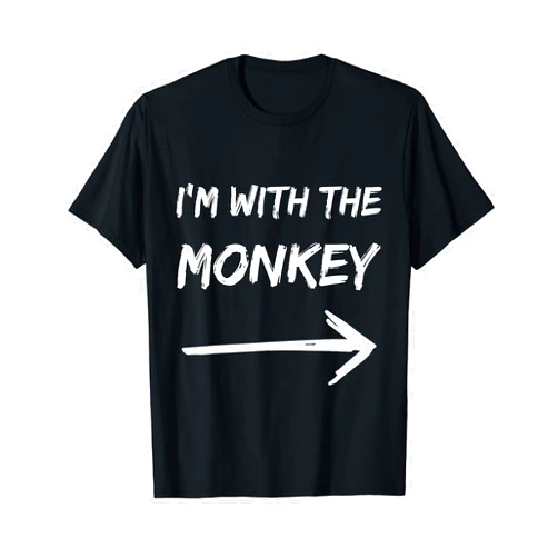 Last Minute Halloween Knocks Shirts Novelty I'm With The Monkey Funny Halloween Couples Family Matching T-Shirt