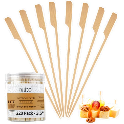 Duido Bamboo Toothpicks for Appetizers – 3.5 inch (Pack of 220) Bamboo Cocktail Skewers and Bamboo Picks for Appetizers Food Garnish Sandwich Fruit Kabobs Drinks Cocktail – Eco Friendly