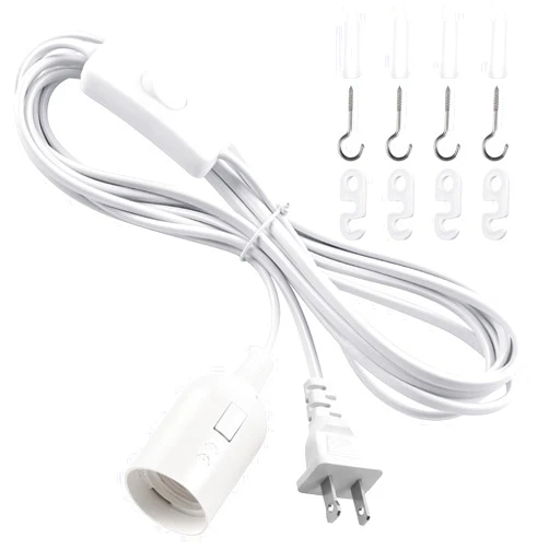 DiCUNO Hanging Lantern Extension Cord Cable, E26 Pendant Light Socket On Off Inline Cord Switch Control Lamp, Switch Close to Polarized Plug, 13 Feet, White, 1-Pack