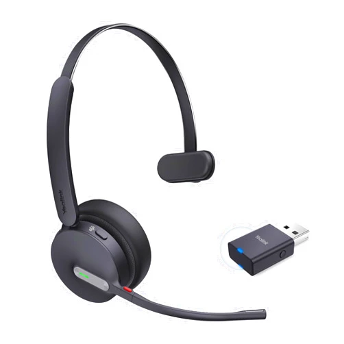 Yealink WH64 Hybrid Mono Wireless Headset with DECT Dongle, 492ft Range,Teams Zoom,Skype, UC Bluetooth Single On Ear Headphones with 3X Noise Cancelling Mic, 26H Talk Time, Office PC, Computer, Phone