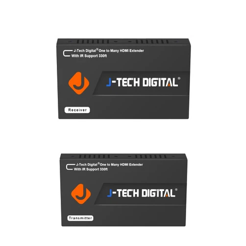 J-Tech Digital HDMI Extender Over Single Cat5e/6 Ethernet Cable with IR Up to 330 Feet 100m Supports 1080P HDCP One to Many Connection (Receiver+Transmitter)