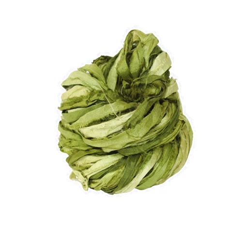 Knitsilk Brand - Super Bulky Recycled Sari Silk Ribbon Yarn in Olive Ombre | 50 GMS - 30 Yards | Duppioni Silk Ribbon (Pack of 1)