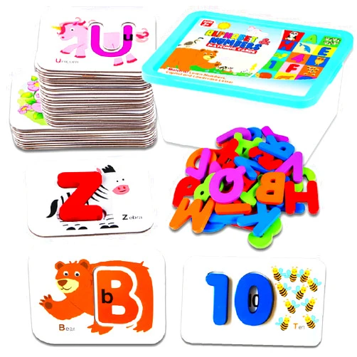 CozyBomB™ Toddler Alphabet Flash Cards - Preschool Activities Learning Montessori Toys ABC Wooden Letters Jigsaw Numbers Alphabets Puzzles Flashcards for Age 2 3 4 Years Old Educational for Kids Baby