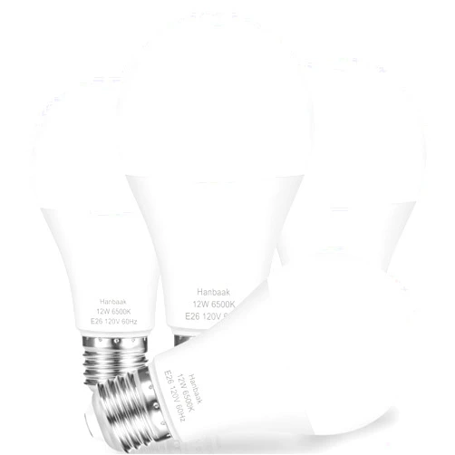 Hanbaak 100W Equivalent Light Bulb, 12W E26 LED Bulbs, Non-Dimmable, Daylight White 6500K 4-Pack