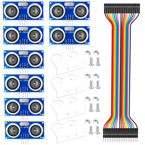 YELUFT 8pcs HC-SR04 Ultrasonic Sensor Module 3-5V with 4pcs Mounting Bracket Distance Sensor + 2pcs 20CM 10P Male to Female Dupont Wire for Arduino R3 MEGA2560 Duemilanove Nano Robot XBee ZigBee