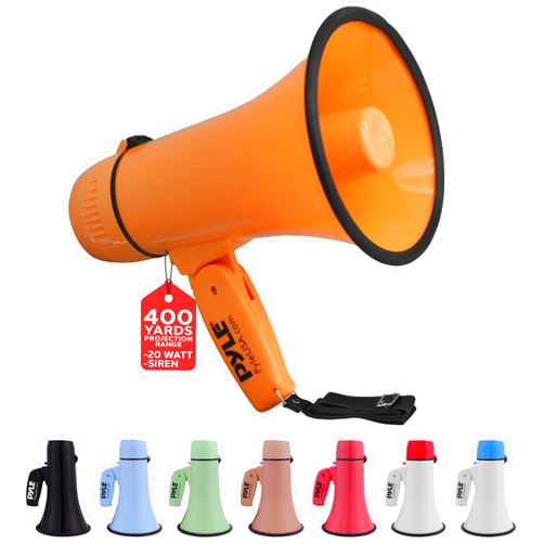 Pyle 20W Megaphone Bullhorn - Portable, Automatic Siren & Adjustable Volume