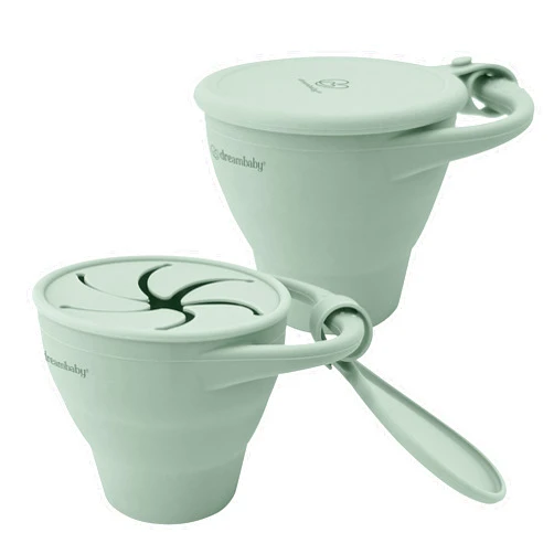 Dreambaby 2 Pack Pop Up Silicone Snack Cup with Lid, Food Grade Silicone Snack Catcher, Spill Proof Collapsible Baby Snack Cup for Toddlers and Babies