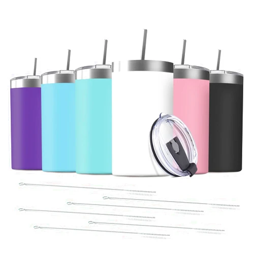 Deitybless 6 Pack 20 Oz Stainless Steel Skinny Tumbler with Splash Proof Lid, Vacuum Insulated Double Wall Thermal Cup, Outdoor Unbreakable Travel Slim Bottle for Hot Cold Drinks