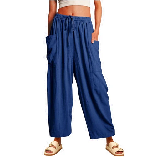 LIZALIG Women's Summer Wide Leg Pants Casual Soft Loose Fit Beach Vacation Pants with Pockets for Daily Wear