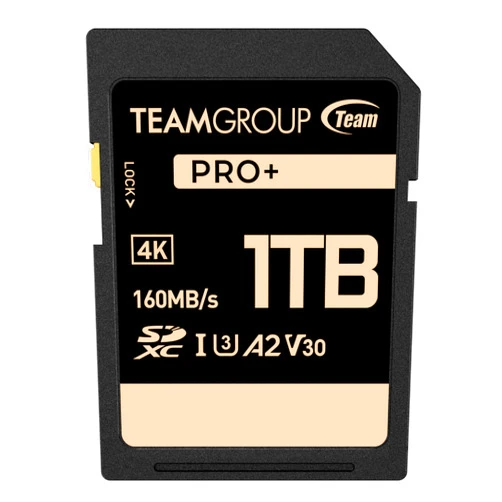 TEAMGROUP PRO 1TB UHS-I U3 A2 V30 4K UHD Read/Write Speed up to 160/120MB/s SDXC Memory Card for Professional Vloggers, Filmmakers, Photographers & Content Curators TPPSDX1TIA2V3001