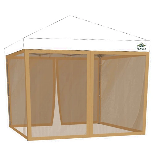 FLAGLY 10x10 ft Mosquito Netting for Pop Up Canopy, Universal Bug Screen Tent Enclosure, Outdoor Canopy Mesh Net with Zipper Doors for Camping, Patio, Backyard (Netting Only, Khaki)