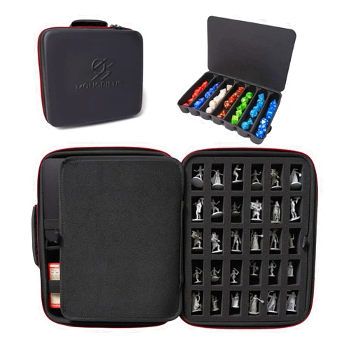 MONGPIENS Miniature Storage Carrying Case – 30 Slot Storage Case with Foam Tray, Removable Dice Case and zippered pocket.