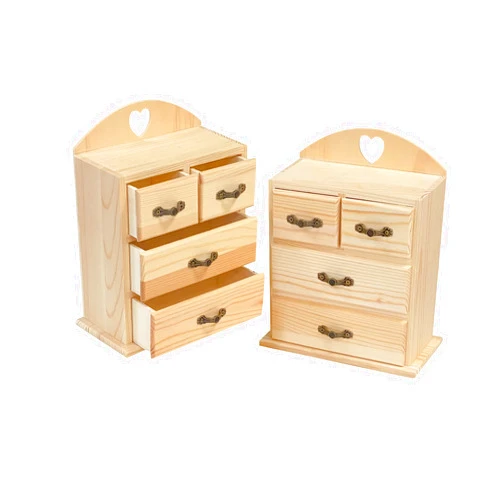 Cregugua Pack of 2 Unfinished Wood box with Mini Drawers for Jewellery,Small Wooden Organizer Storage Box for Crafts Hobbies DIY Project