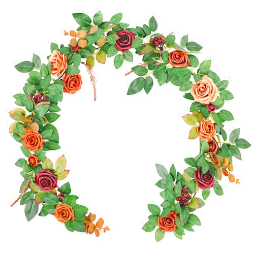 Roahosy 6FT Handcrafted Artificial Rose Flower Garland, Terracotta Flowers Table Garland Mantle Floral Arrangements Backdrop Arch Wedding Ceremony Reception Table Decorations