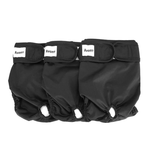 Avont 3 Pack Washable Female Dog Diapers (Large/18-24 Waist), Premium Reusable Highly Absorbent Doggie Diapers Wraps Durable Dog Diaper Cover - Black