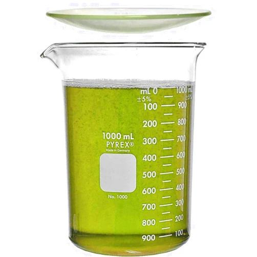 Corning Pyrex 1000-1L, 1000ml Glass Beaker with Corning Pyrex 9985-125, 125mm Watch Glass, Low Form Griffin, Double Scale (Single)