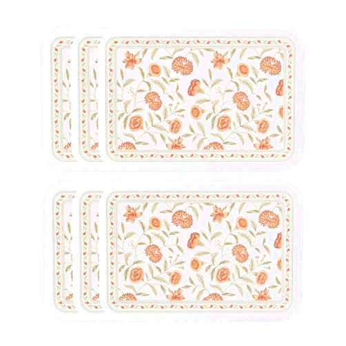 ISAENNE Floral Placemats,Set of 6,Brown Rectangular PVC Placemats, Waterproof and Heat-Resistant British Style,Suitable for Restaurants, Parties, Festivals,Dinning,12
