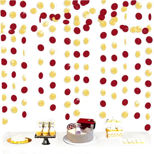 Qian's Party Graduation Decorations Burgundy Gold 2025/Fall Bridal Shower Wedding/Maroon Gold Graduation Party Decorations/Burgundy Gold Birthday Decorations Burgundy Paper Garlands