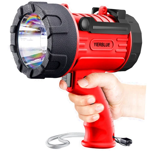 YIERBLUE Rechargeable Spotlight Flashlight with 2000,000 High Lumen LED, IP67 Waterproof Long Running Spot Light searchlight, Impact Resistant Handheld Spotlight with Foldable Stand and Red Lens