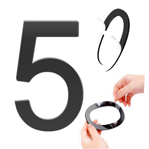 GLDonee Self-adhesive 6 Inch House Numbers Acrylic House Number Modern House Numbers Black Mailbox Numbers for Outside Address Home Number for Apartments Office Hotel Room (Number 5)