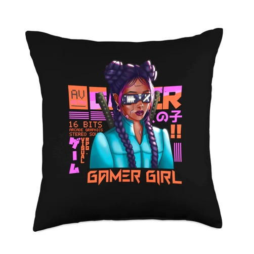Shinobi Warrior Japanese Nerd Console Games Gift Girl Gamer Samurai Katana Ninja Japan Virtual Reality Gaming Throw Pillow, 18x18, Multicolor
