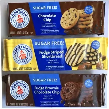 Generic 2 Set of 3- Voortman Sugar-Free Cookies, Fudge Brownie Chocolate Chip/Fudge Striped Shortbread/Chocolate Chip/ Chocolate Lovers BUNDLE 8oz-11oz each 2 Set 3 Piece Assortment