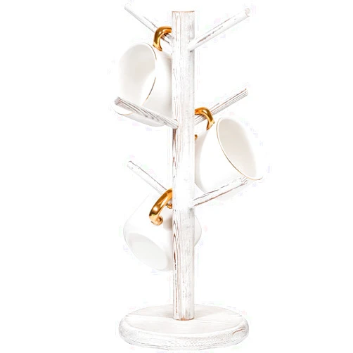 Dorhors Mug Holder Tree,Coffee Cup Holder with 6 Hooks, Wood Mug Rack for Counter,Coffee Bar Accessories and Orgnizer Station