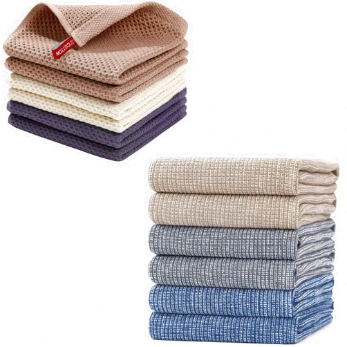 Homaxy 6-Pack Waffle Weave Kitchen Dish Cloths(12x12 Inches) and Flat and Terry Dish Towels(18”x 28”, 6 Pack), Large Cotton Kitchen Hand Towels