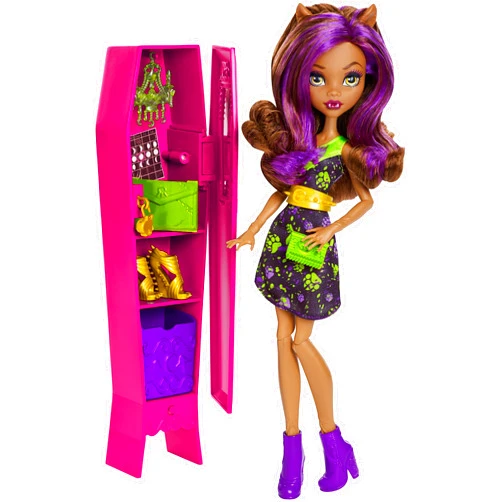 Mattel Monster High Ghoul-La-La Locker Vehicle with Clawdeen Wolf Doll