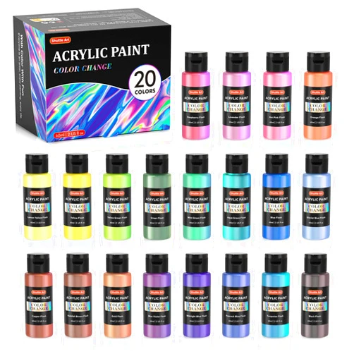 Shuttle Art Color Change Acrylic Paint, 20 Chameleon Colors Acrylic Paint, 60ml/2oz Bottles, Iridescent Paint for Artists, Beginners, Kids Painting & Crafting on Canvas, Rocks, Wood, Fabric, Ceramic