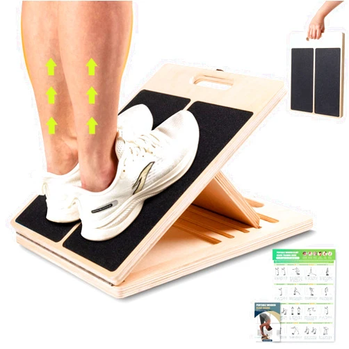 UOPON Slant Board for Calf Stretching, Adjustable Portable Wooden Incline Board for Calf Stretcher with Training Poster, 300 Lbs Weight Capacity Calf Stretch Wedge for Exercise, Squat & Physical Therapy