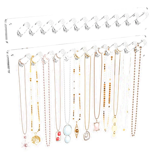 MaxGear Necklace Holder Wall Necklace Organizer, 2 Pack Acrylic Hanging Jewelry Rack with 12 Knobs per Pack for Bracelets, Rings, Earrings & Bangles, Jewelry Hanger Hooks for Women & Girls