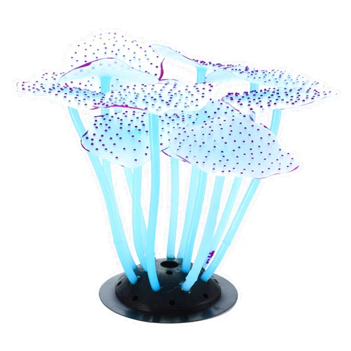 VOCOSTE Soft Silicone Glowing Aquarium Mushroom Coral, Fluorescence Aquatic Artificial Coral for Fish Tank Decoration, Blue
