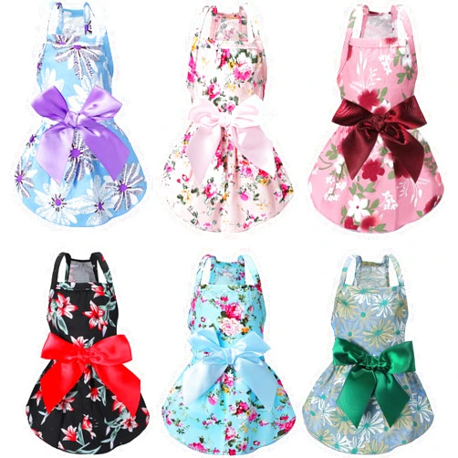 Frienda 6 Pieces Puppy Dog Dress Pet Bowknot Princess Dress Puppy Floral Vest Skirt Pet Summer Dress Dog Cute Rosette Sundress Apparel for Small Dog Cat Pet (M)