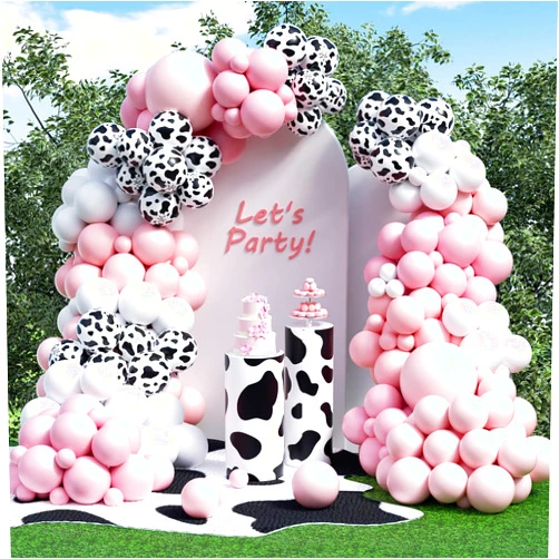 HKYOOD Pink Cow Balloons Arch Kit - Pastel Pink Cow Latex Balloon Different size Balloon Garland Kit for Cowgirl Baby Shower Birthday Farm Western Cow Print Animal Theme Party Decorations Supplies