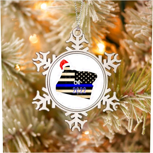 DreamAutumn Pewter Snowflake Christmas Ornaments Oregon Santa Hat American State Map Christmas Tree Hanging Accessories Metal Unique Ornament Winter Decorations for Home Indoor Tree Party Decor Xmas Gifts