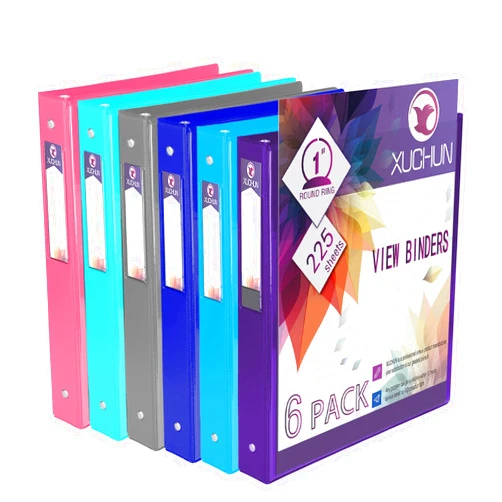 XUCHUN 3 Ring Binders 1 Inch,Clear View Binder with 2 Pockets, Holds 225 Sheets 8.5x11 Inches Paper, Customizable Cover & Spine,Binders for Office, School, Home, Business,6 Pack