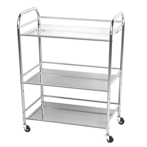 YKEASE 3-Shelf Rolling Cart Durable Shelving Units on Wheels Stainless Steel Kitchen Microwave Oven Stand - Bathroom Garage Storage Shelves 24 Inches Wide