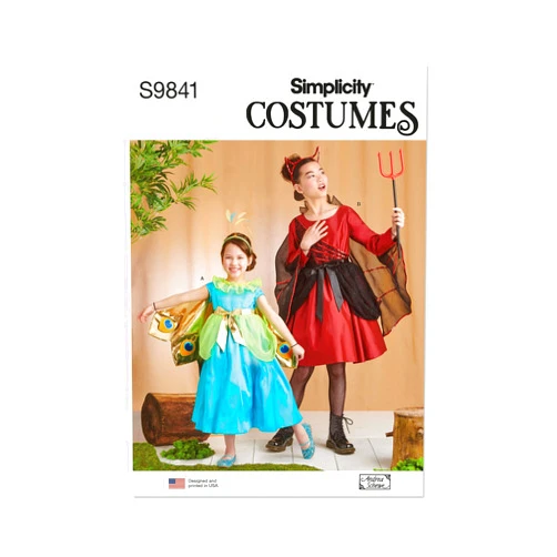Simplicity Children's and Girls' Peacock and Devil Costumes Sewing Pattern Kit by Andrea Schewe, Design Code S9841, Sizes 3-4-5-6, Multicolor