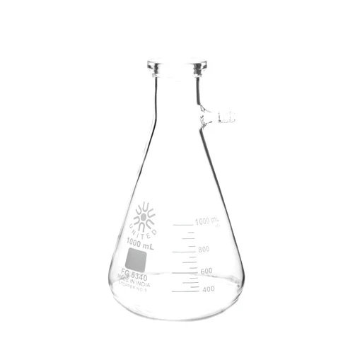 United Scientific™ FG5340-1000 Laboratory Grade Borosilicate Glass Heavy Wall Filtering Flask, Bolt Neck with Tubulation, 1000ml (1 Liter) Capacity