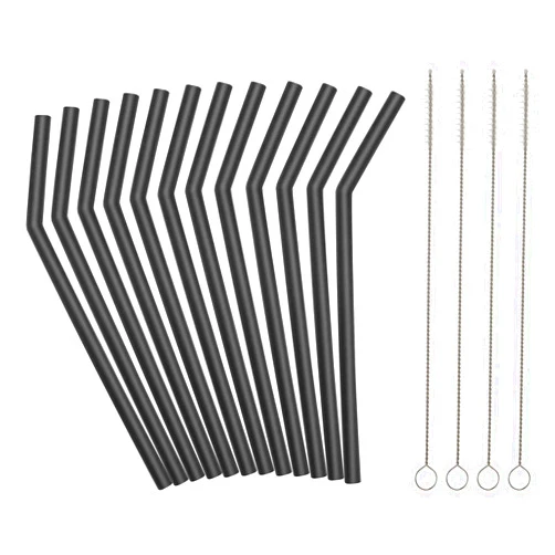 Veskaoty Reusable Black Silicone Straws for Toddlers & Kids - 12 pcs Flexible Short Drink 6.7