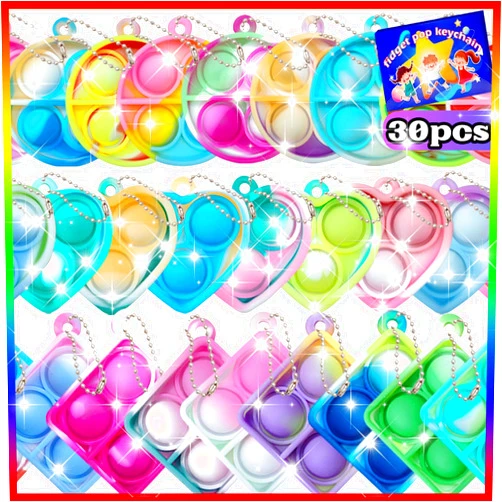 ONKULL Pop Fidget Keychain It Mini Fidget Toys Bulk 30 Pack Party Favors for Kids 4-8,8-12 Year Boys Girls Push Pops Bulk Toys Its Small Prizes for Kids Classroom Birthday Party Favors Bubble Poppers