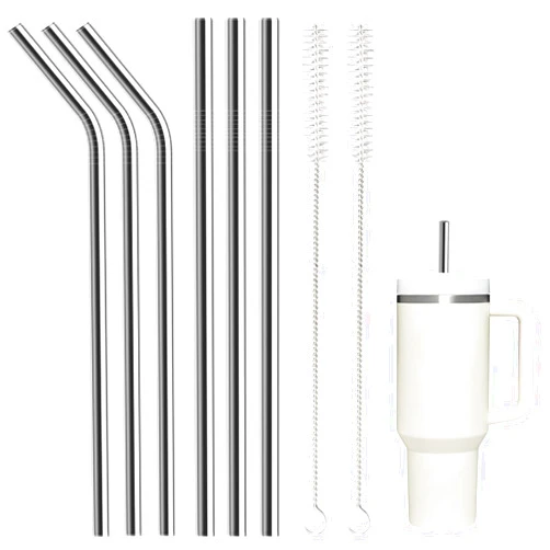Lydnvjx 6 Pack Stainless Steel Straw Replacement 40 oz and 30 oz for Stanley Tumbler，3 Straight+3 Bent Reusable Straws with 2 Cleaning Brush Compatible with Stanley 40oz Stanley Cup Tumbler