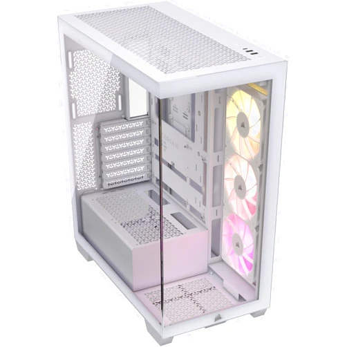 CORSAIR 3500X ARGB Mid-Tower ATX PC Case – Panoramic Tempered Glass – Reverse Connection Motherboard Compatible – 3X CORSAIR RS120 ARGB Fans Included – White