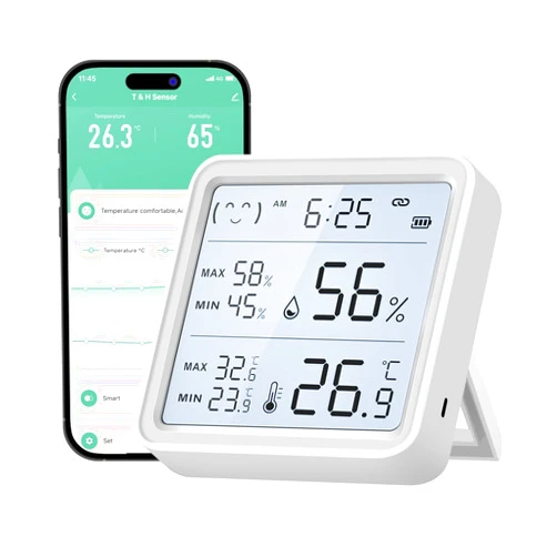 eMylo WiFi Thermometer Hygrometer, Wireless Indoor Humidity Monitor for Room, Smart Temperature Sensor with App Control, Large LCD Display with Light, Notification Alerts, Free Data Storage Export