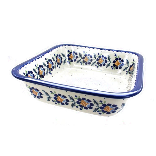 Blue Rose Pottery Blue Rose Polish Pottery Sunflower Large Square Baker
