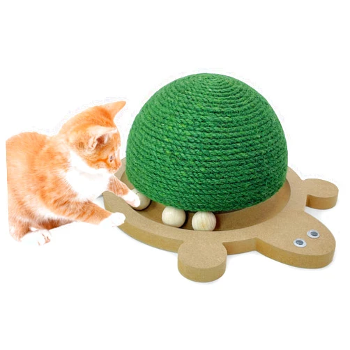 Fhiny Cats Scratching Ball, Natural Sisal Scratching Toy with Roller Track Toys and Wooden Base Kitten Turtle Shape Scratch Post for Indoor Cats Interactive Training Exercise Scratcher for Small Pets